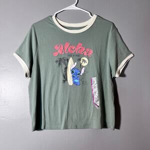 Disney Stitch Graphic Crop Top T Shirt XXL Green Boxy Oversized Short Sleeve